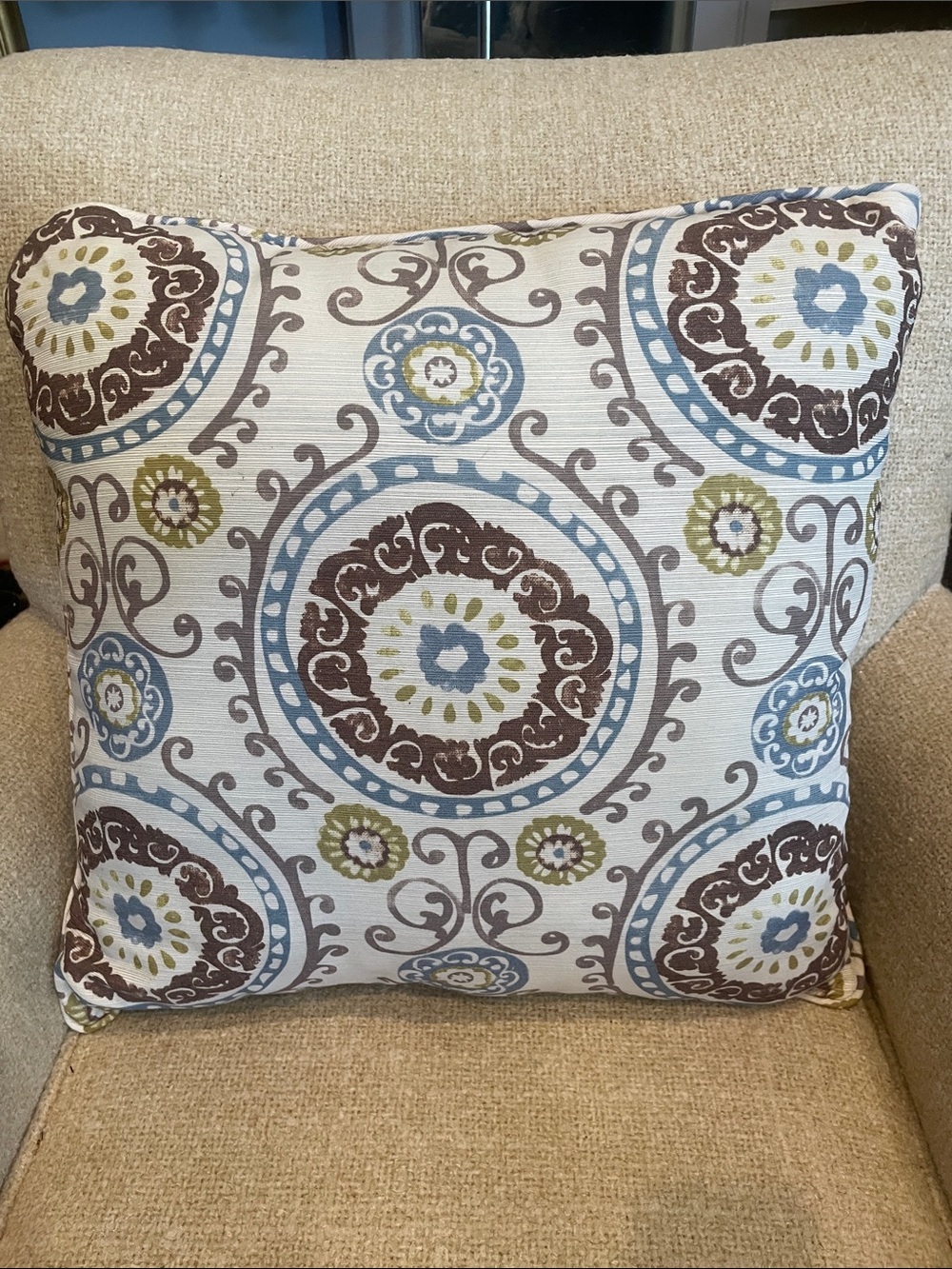 Decorative Medallion Throw Pillow - Blue, Brown & Green